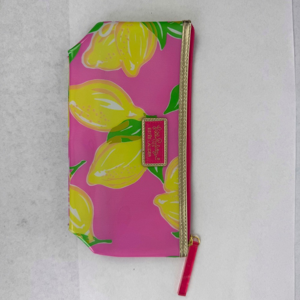 Lilly Pulitzer for Estee Lauder Pink Lemon Print Vinyl Makeup Bag Cosmetic Pouch